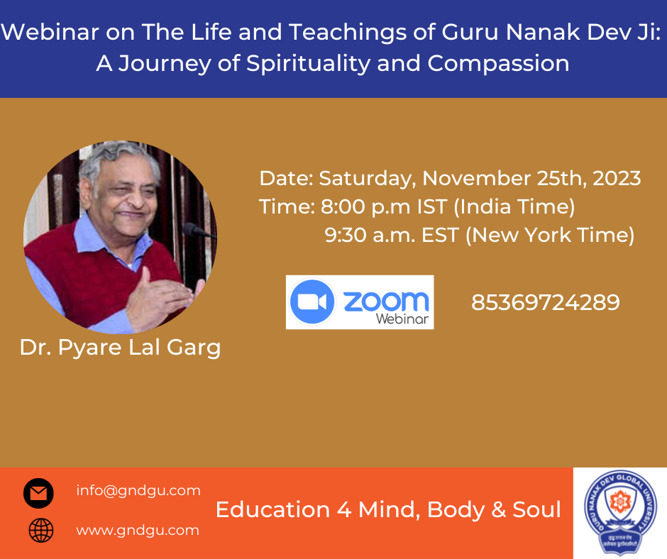 Webinar on The Life and Teachings of Guru Nanak Dev Ji: A Journey of Spirituality and Compassion