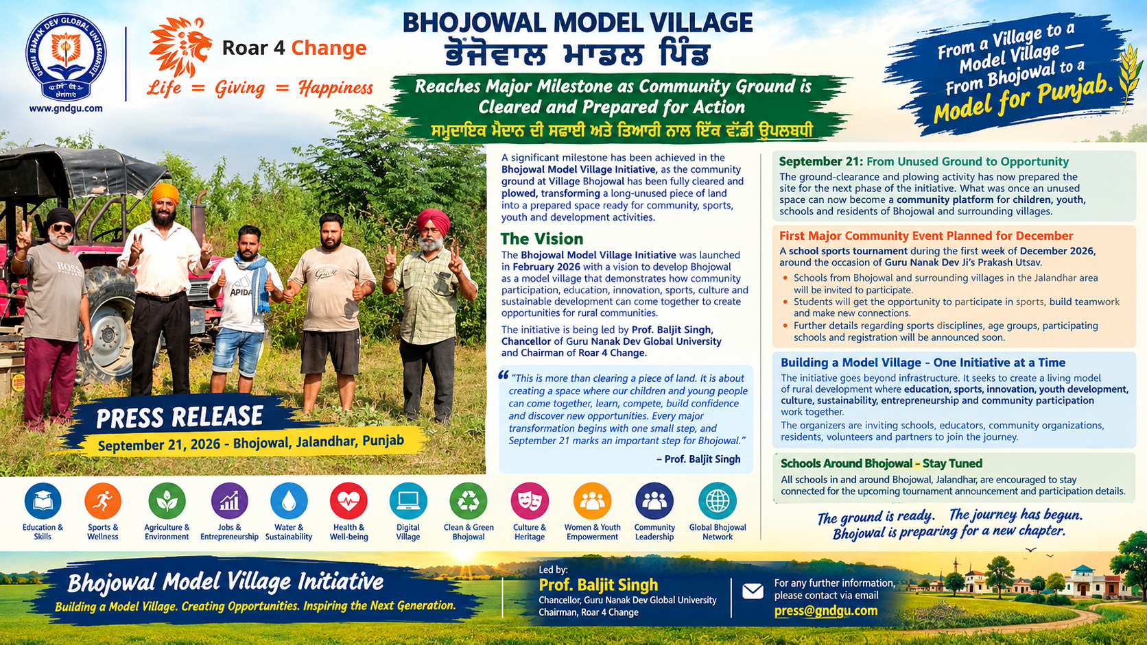 Bhojowal Model Village Reaches Major Milestone as Community Ground is Cleared and Prepared for Action