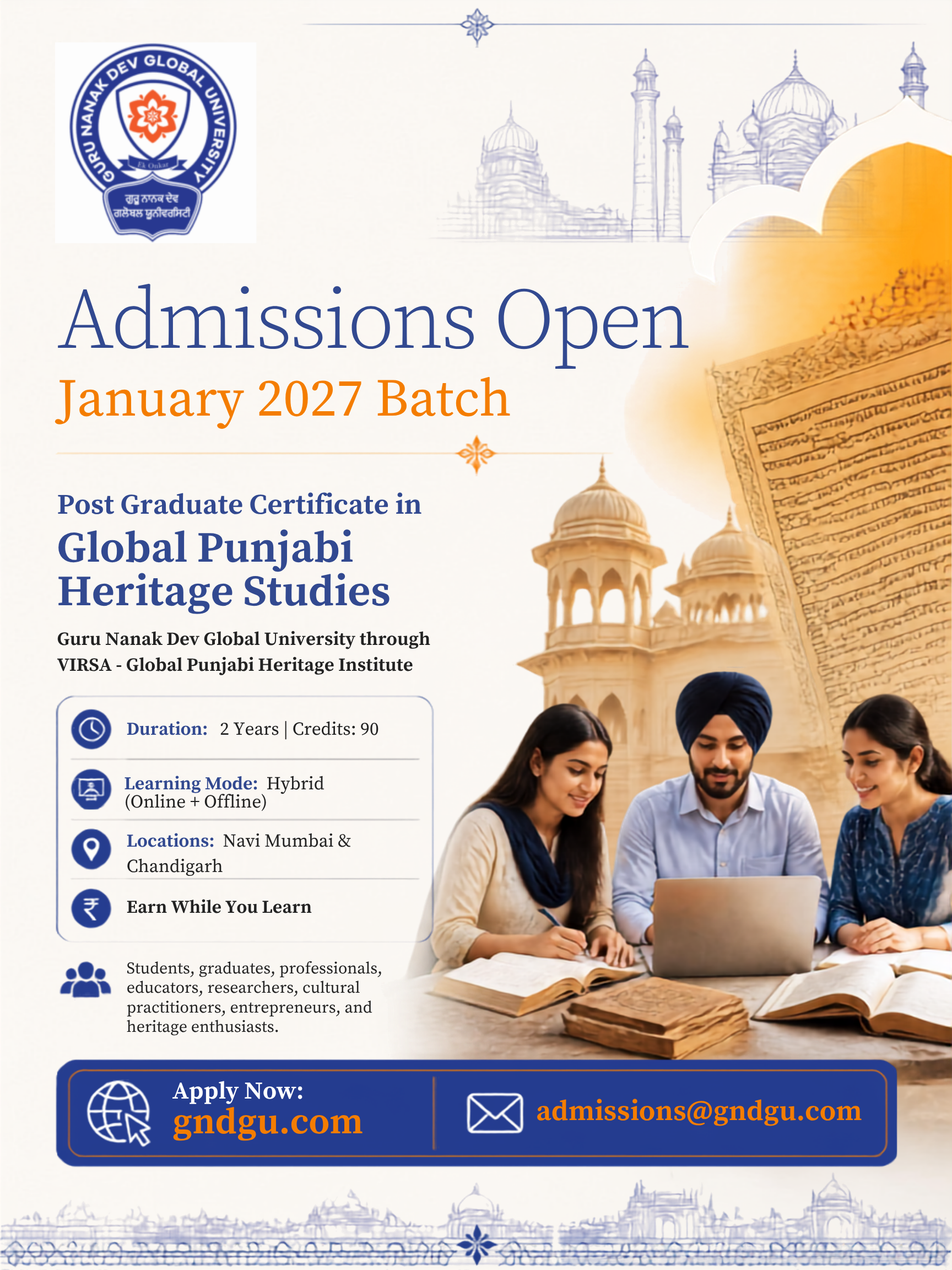 Guru Nanak Dev Global University Opens Admissions for January 2027 Batch of Global Punjabi Heritage Postgraduate Program