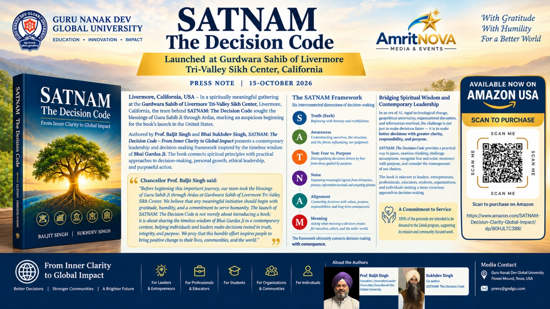 SATNAM: The Decision Code Launched at Gurdwara Sahib of Livermore Tri-Valley Sikh Center, California